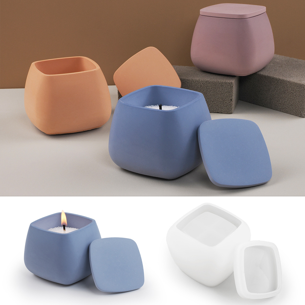 Kraft Box Candle - جرة شمعة مربعة قالب من السيليكون